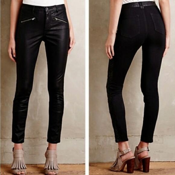 NWT Pilcro and the Letterpress Anthropologie The Stet Faux Leather Moto Pant 25 - Picture 1 of 16